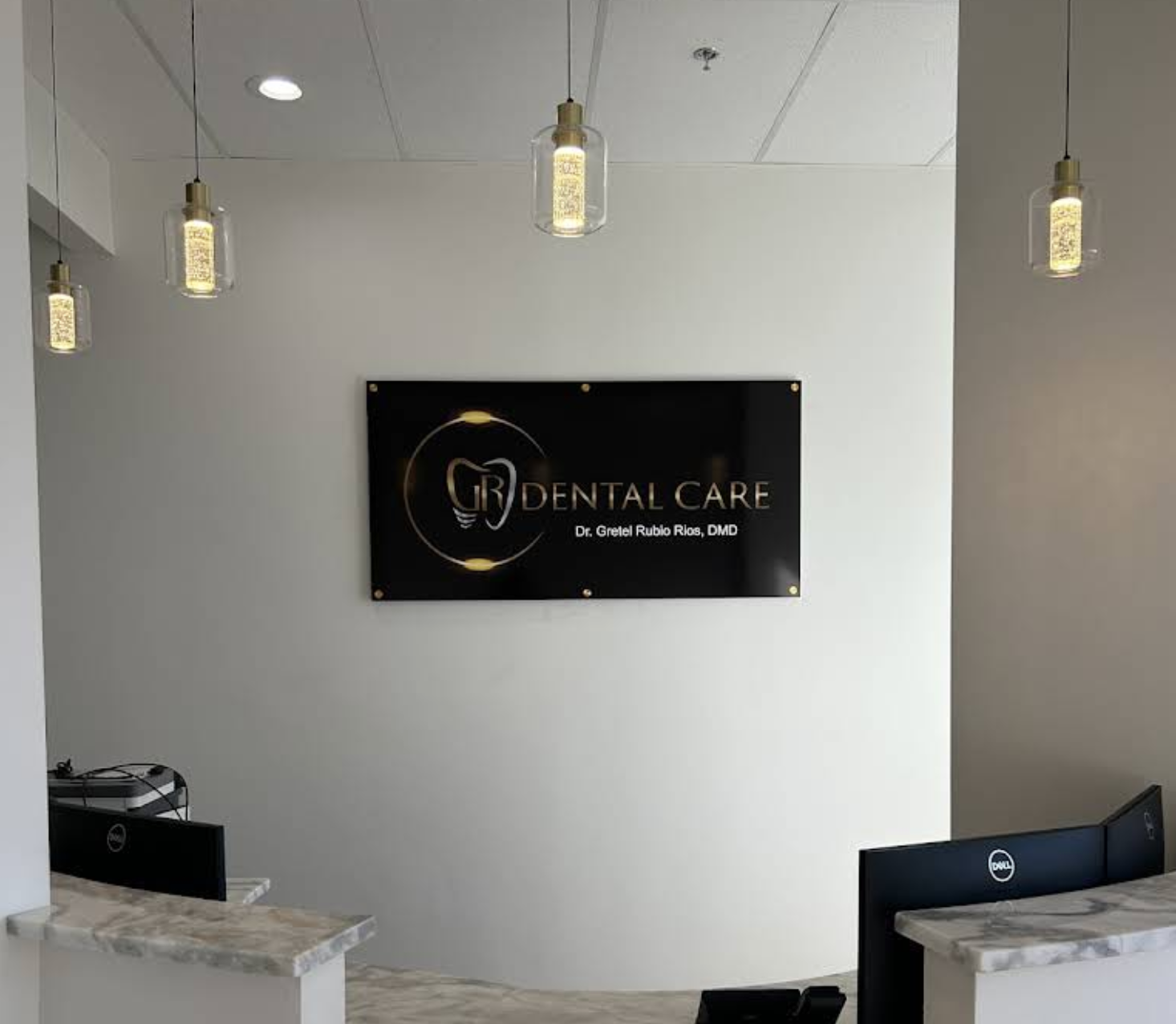 Reception and waiting area at GR Dental Care